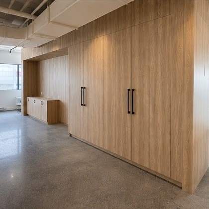 Commercial office wood wall and storage