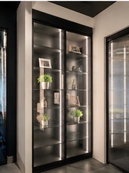 Glass display cabinet with LED lighting