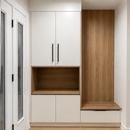 Entryway storage cabinet with bench