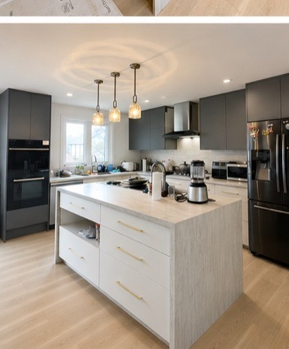Dark kitchen cabinets with large island