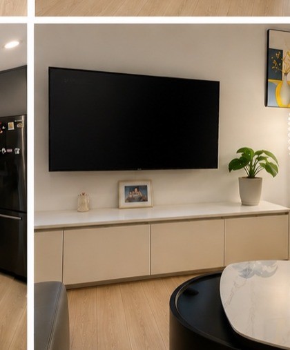 Custom TV wall unit with floating cabinet